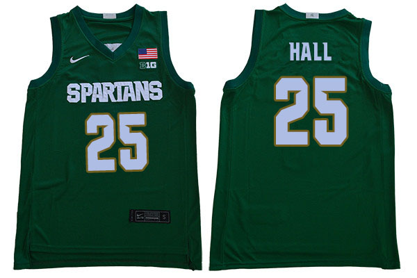2019-20 Men #25 Malik Hall Michigan State Spartans College Basketball Jerseys Sale-Green